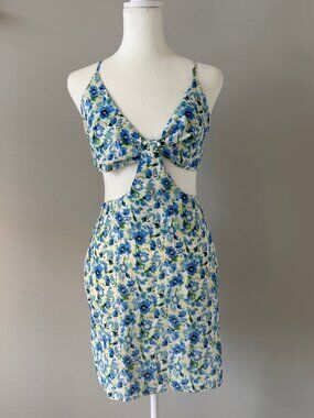 Blue and Green Flower Mini Dress